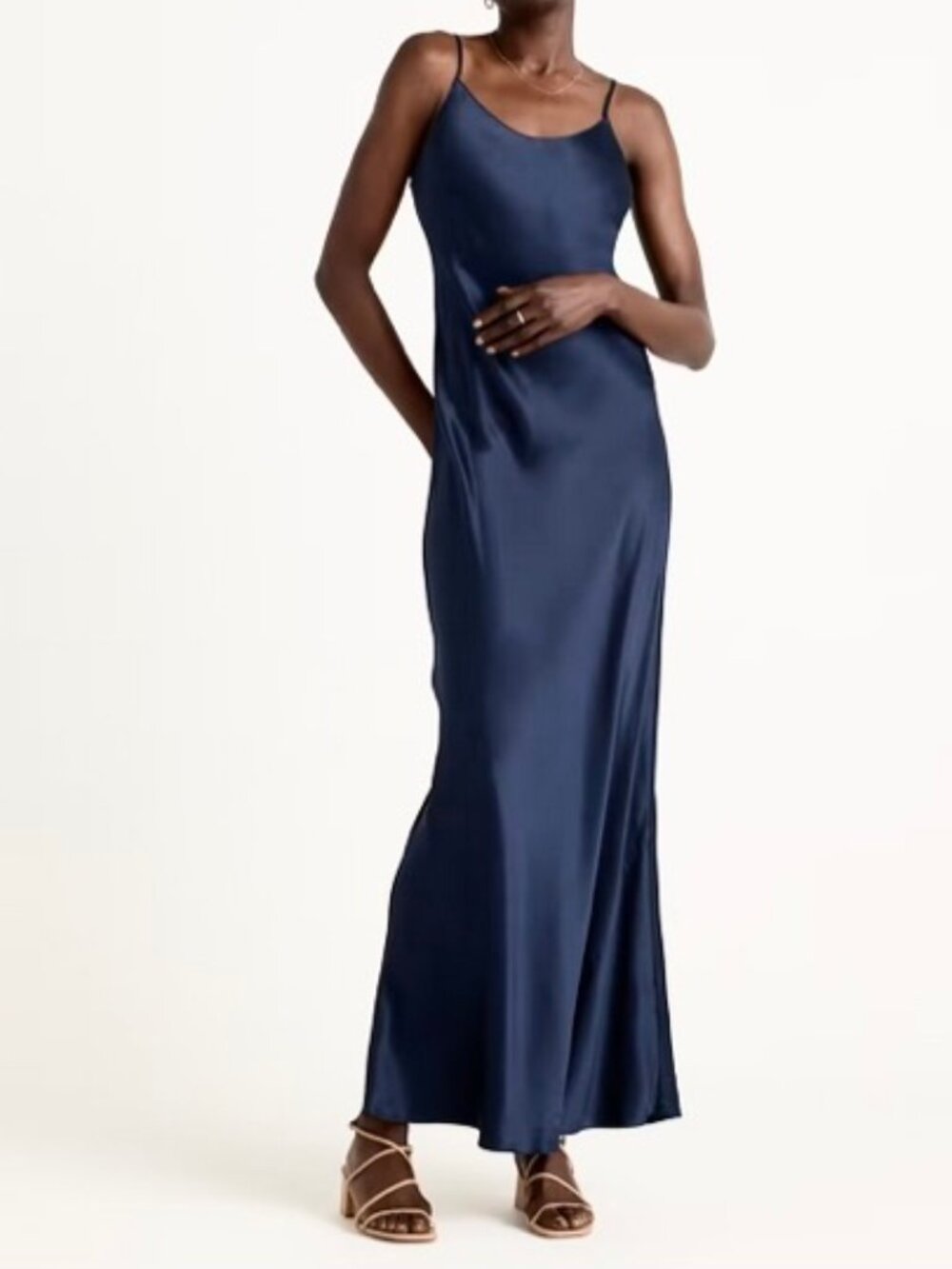 NWT Quince 100% Washable Silk Maxi Slip Dress in Navy Blue Sz XL